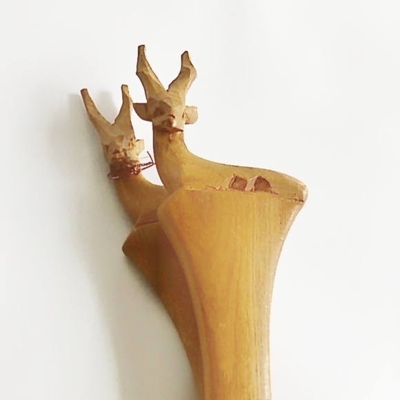 VINTAGE Wooden Carved Brown Elk Salad Fork Spoon Utensils Kenya - Picture 4 of 10